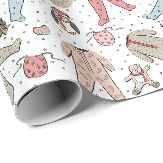 Schattige Cream Baby's eerste kerstgewoonte Cadeaupapier (Rol Hoek)