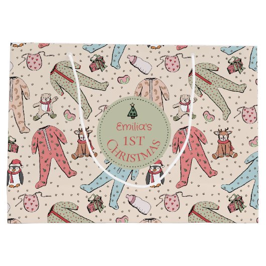 Schattige Cream Baby's eerste kerstgewoonte Groot Cadeauzakje (Achterkant)