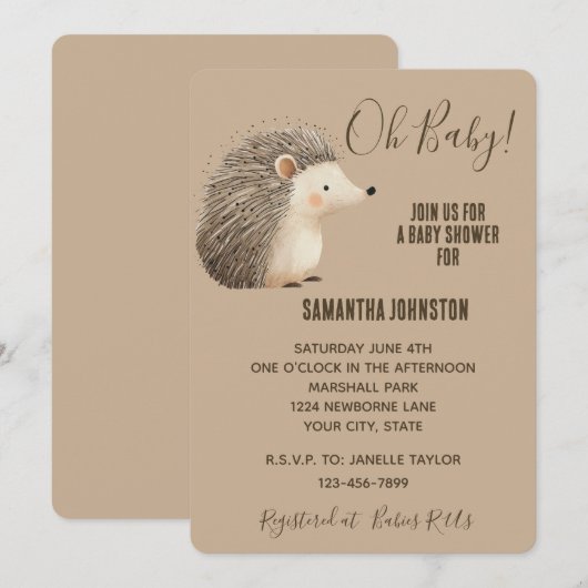 Schattige Cream Brown Hedgehog Kaart (Voorkant / Achterkant)