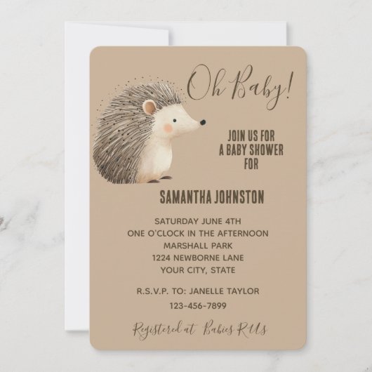 Schattige Cream Brown Hedgehog Kaart (Voorkant)