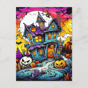 Schattige Creatief Halloween Haunted House Briefkaart