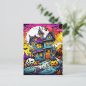 Schattige Creatief Halloween Haunted House Briefkaart (Staand voorkant)