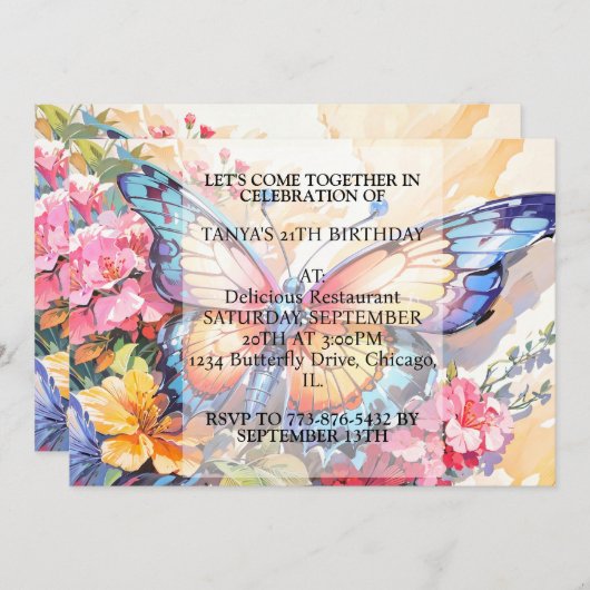 Schattige Creatief Vlinderkunst Verjaardagsfeest Kaart (Voorkant / Achterkant)