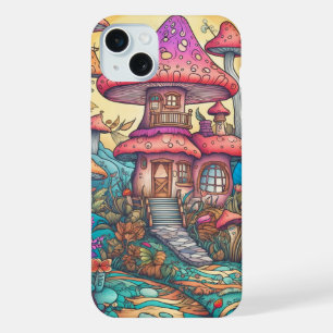 Schattige creatieve paddestoel hut illustratie iPhone 15 plus case