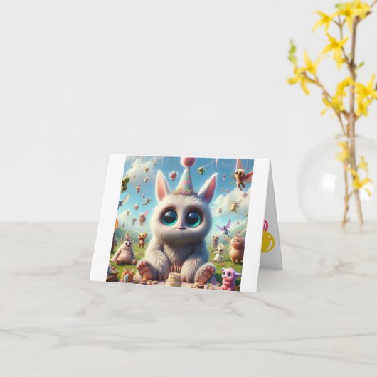 Schattige Creature Verjaardagswensen Kaart (Gele Bloem)