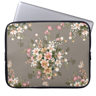 schattige crème en roze bloemen laten bunkerpatroo laptop sleeve