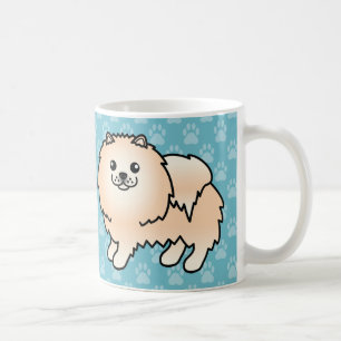Schattige Crème Jas Pomeranian Honden Op Blauwe Koffiemok