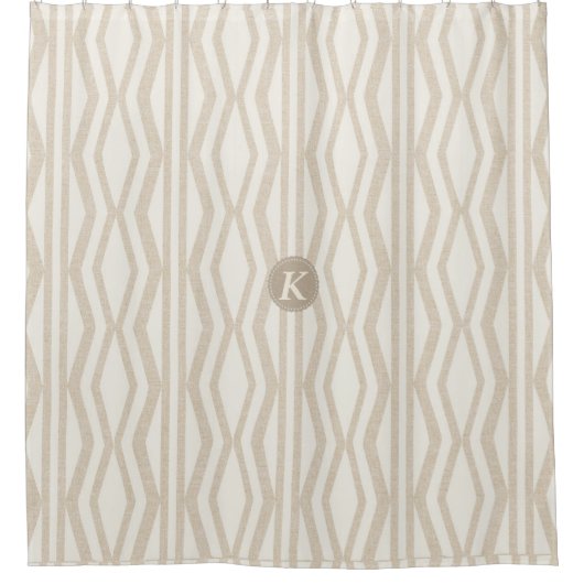 Schattige Crème Linnen Monogrammed Geometrisch Pat Douchegordijn (Voorkant)