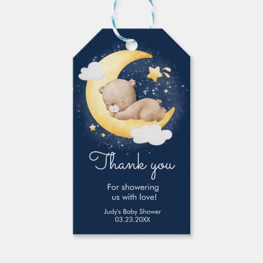 Schattige Crescent Navy Moon Teddy Bear Baby showe Cadeaulabel (Voorkant)