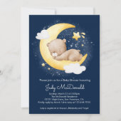 Schattige Crescent Navy Moon Teddy Bear Baby showe Kaart (Voorkant)