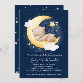 Schattige Crescent Navy Moon Teddy Bear Baby showe Kaart