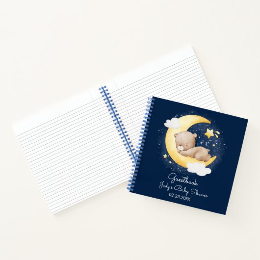 Schattige Crescent Navy Moon Teddy Bear Baby showe Notitieboek (Binnen)