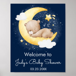 Schattige Crescent Navy Moon Teddy Bear Baby showe Poster