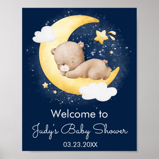Schattige Crescent Navy Moon Teddy Bear Baby showe Poster (Voorkant)