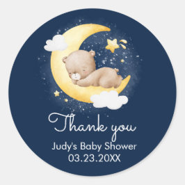Schattige Crescent Navy Moon Teddy Bear Baby showe Ronde Sticker