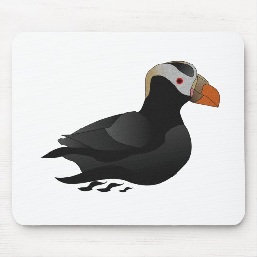 Schattige Crested Puffin Cartoon zwemmen Muismat (Voorkant)