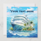 Schattige cruiseschip strand feest kaart (Voorkant)