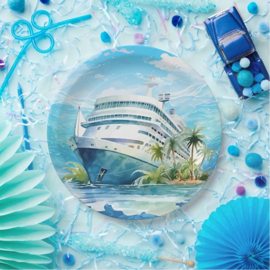 Schattige cruiseschip strand feest papieren bordje (Feest)