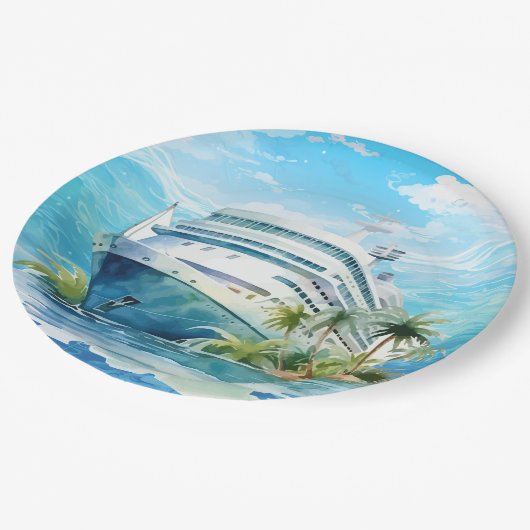 Schattige cruiseschip strand feest papieren bordje (Gekanteld)