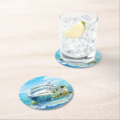 Schattige cruiseschip strand feest ronde kartonnen onderzetter (Insitu)