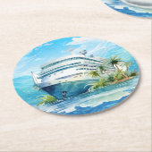 Schattige cruiseschip strand feest ronde kartonnen onderzetter (Gebogen)