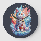 Schattige Crystal Fantasy Cat Design Grote Klok (Voorkant)