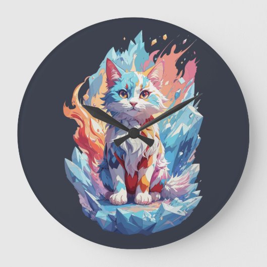 Schattige Crystal Fantasy Cat Design Grote Klok (Voorkant)
