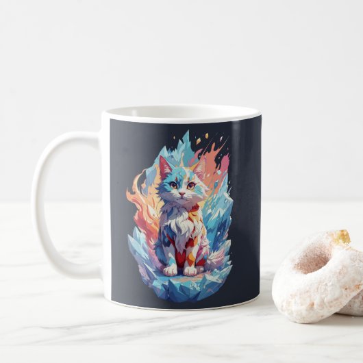 Schattige Crystal Fantasy Cat Design Koffiemok (Met donut)