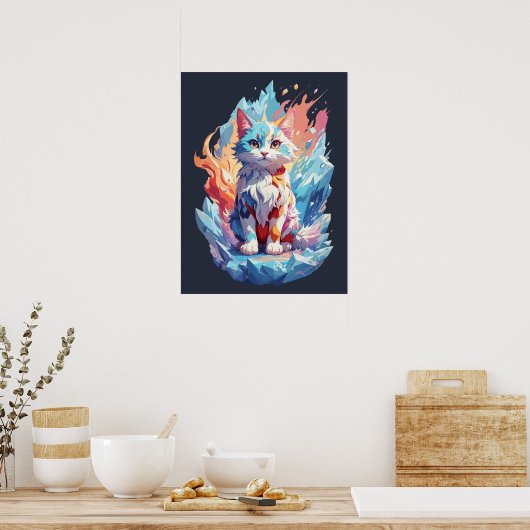 Schattige Crystal Fantasy Cat Design Poster (Keuken)