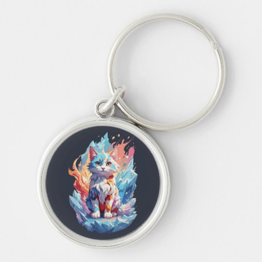 Schattige Crystal Fantasy Cat Design Sleutelhanger (Voorkant)