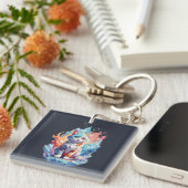 Schattige Crystal Fantasy Cat Design Sleutelhanger (Voorkant Rechts)
