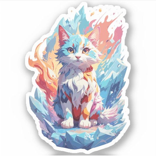 Schattige Crystal Fantasy Cat Design Sticker (Voorkant)