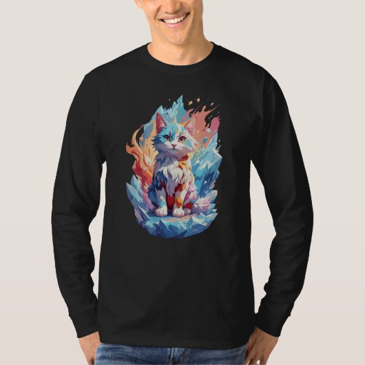 Schattige Crystal Fantasy Cat Design T-shirt (Voorkant)