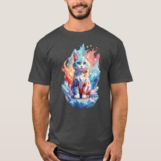 Schattige Crystal Fantasy Cat Design T-shirt (Voorkant)