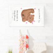 Schattige Cub Beer Roze Baby shower Welkom Spandoek (Insitu)