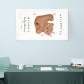 Schattige Cub Beer Roze Baby shower Welkom Spandoek (Beurs)