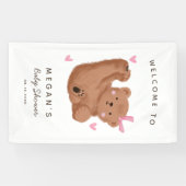 Schattige Cub Beer Roze Baby shower Welkom Spandoek (Horizontaal)
