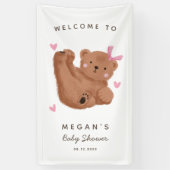 Schattige Cub Beer Roze Baby shower Welkom Spandoek (Verticaal)