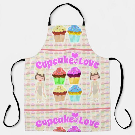 Schattige Cupcake Love Chef Cartoon Art Fun Schort (Voorkant)