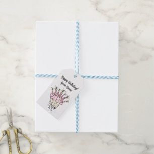 Schattige cupcake met verjaardagskaarsen  cadeaulabel