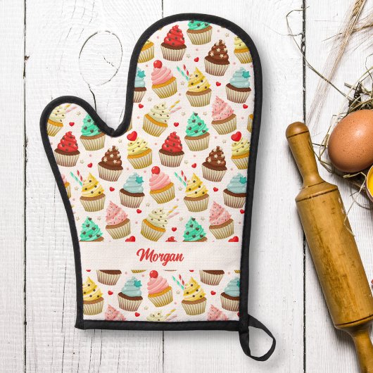 Schattige Cupcake Pattern, Baker Gift met aangepas Ovenwant