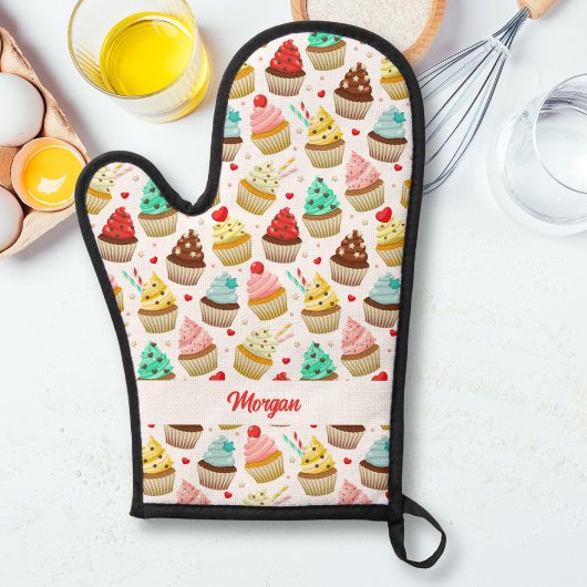 Schattige Cupcake Pattern, Baker Gift met aangepas Ovenwant