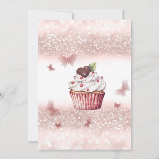 Schattige Cupcake Roos gouden glitterige vlinder t Kaart (Achterkant)