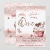 Schattige Cupcake Roos gouden glitterige vlinder t Kaart (Voorkant / Achterkant)