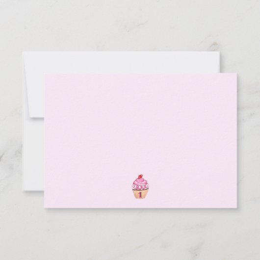Schattige Cupcake Roze Meisje Eerste Verjaardagsfe Bedankkaart (Achterkant)
