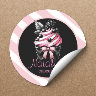 Schattige Cupcake Sweet Bakery Girly Pink Stripes Ronde Sticker