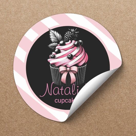 Schattige Cupcake Sweet Bakery Girly Pink Stripes Ronde Sticker