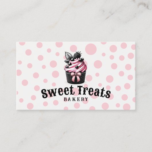 Schattige Cupcake Sweet Treats Roze Polka Dots Bak Visitekaartje (Voorkant)