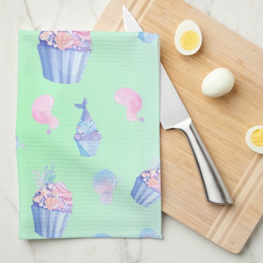 schattige cupcake Zoete zeemeermin Verjaardagsfees Theedoek (Quarter Fold)