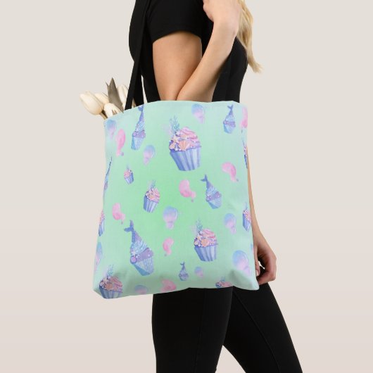 schattige cupcake Zoete zeemeermin Verjaardagsfees Tote Bag (Dichtbij)